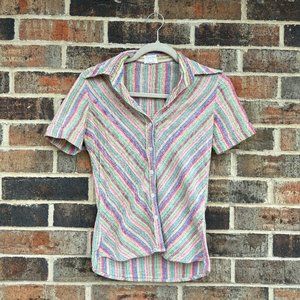 Vintage Multi-Colored Striped Short-Sleeve Button Up